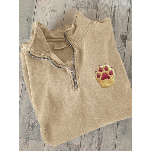 Lovely Paw Embroidery Art Zip Up Sweatshirt