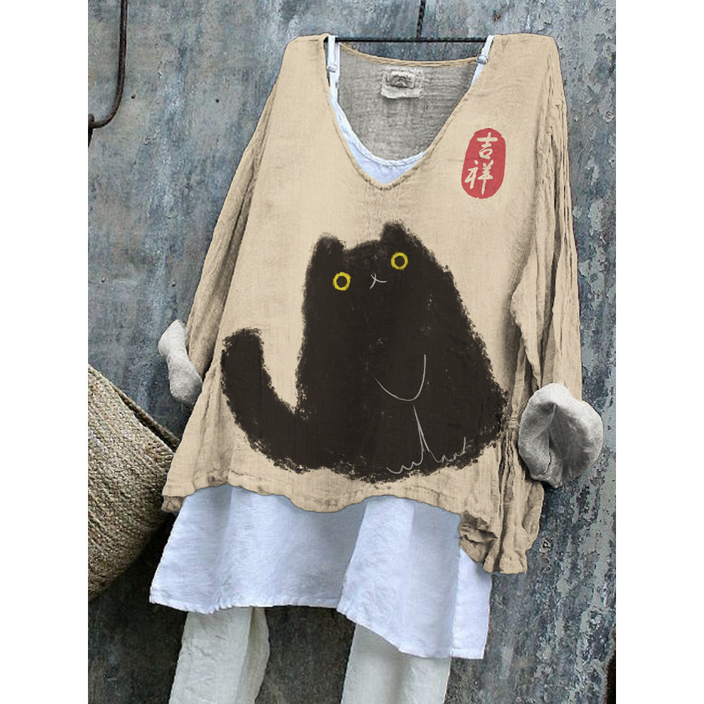 Lucky Cat Japanese Art Print Flowy Tunic
