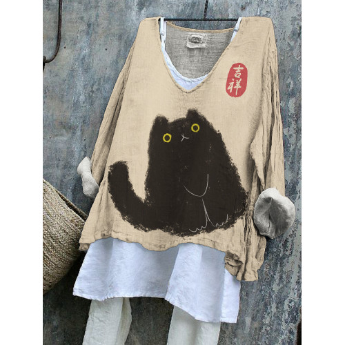 Lucky Cat Japanese Art Print Flowy Tunic