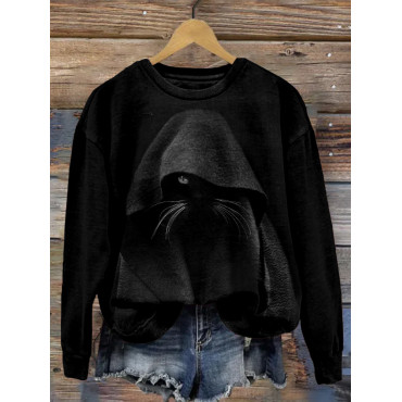 Mysterious Cat Graphic Vintage Cozy Sweatshirt
