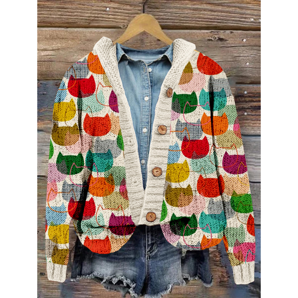 Never Too Many Cats Cozy Hooded Button Cardigan