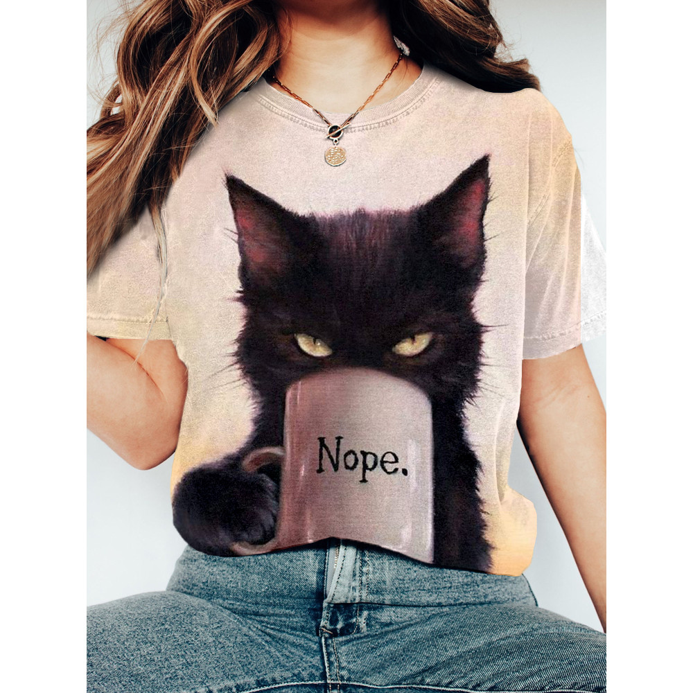 Nope Black Cat Graphic Vintage T Shirt