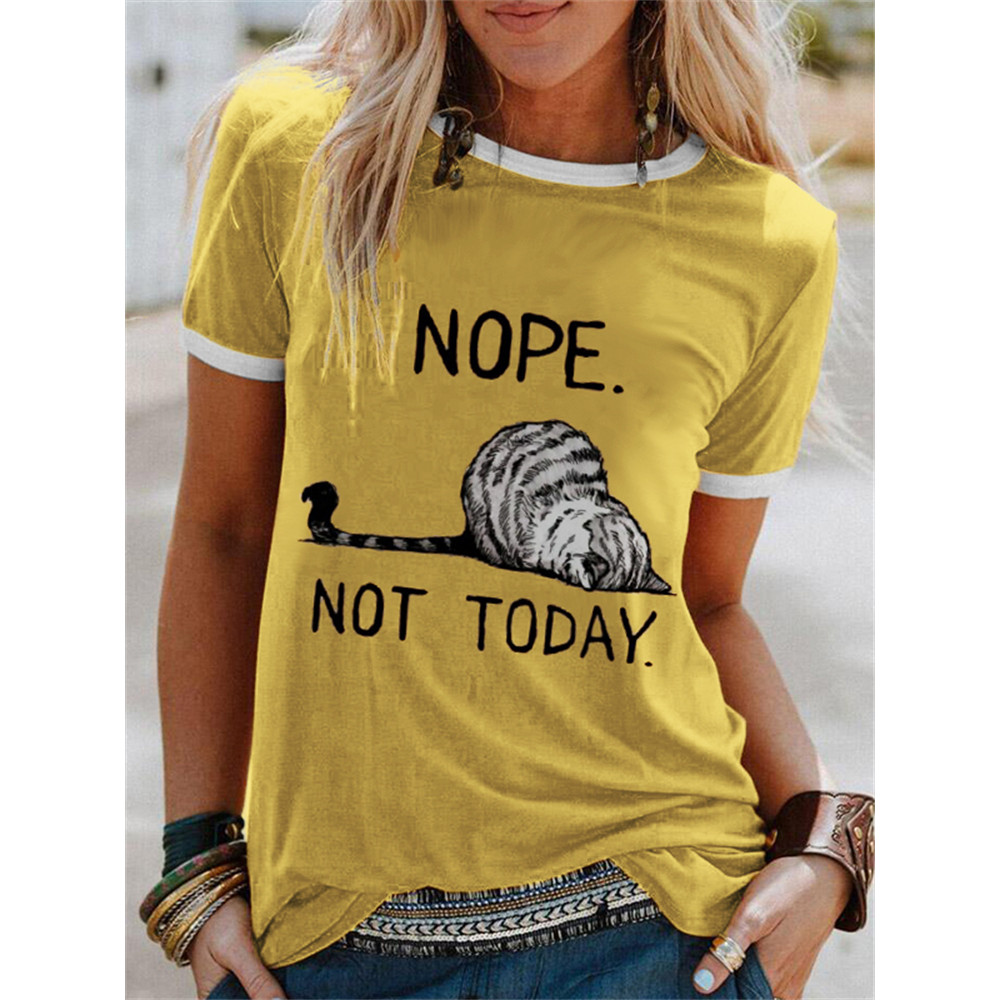 Nope Not Today Lovely Lazy Cat Print T Shirt