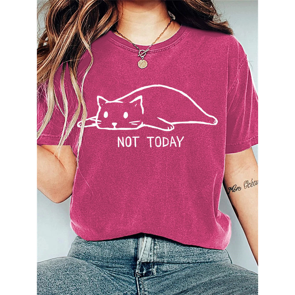 Not Today Funny Cat Print Cotton Vintage T-Shirt
