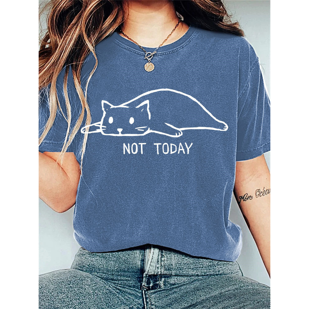 Not Today Funny Cat Print Cotton Vintage T-Shirt
