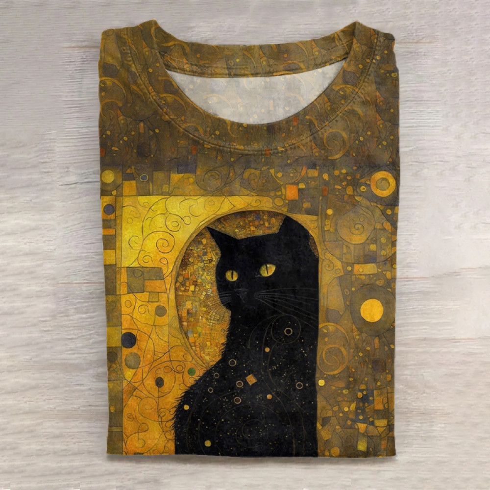 Oil Painting Cat Print Long Sleeve T-Shirt
