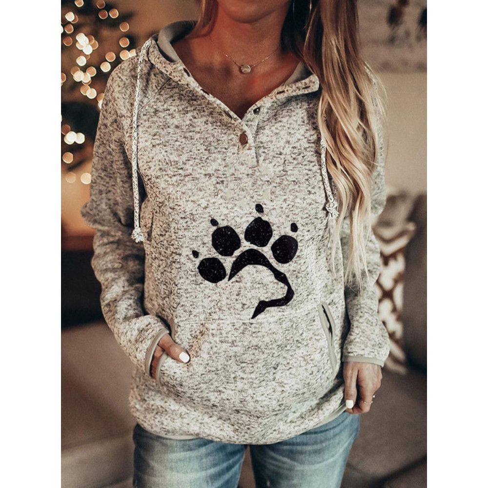 Paw Print Button Up Cozy Hoodie