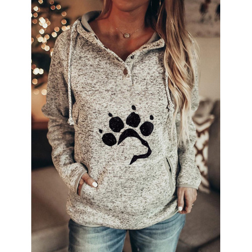 Paw Print Button Up Cozy Hoodie