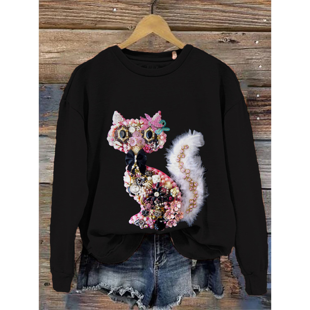 Pear Diamond Cat Print Cozy Sweatshirt