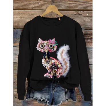 Pear Diamond Cat Print Cozy Sweatshirt