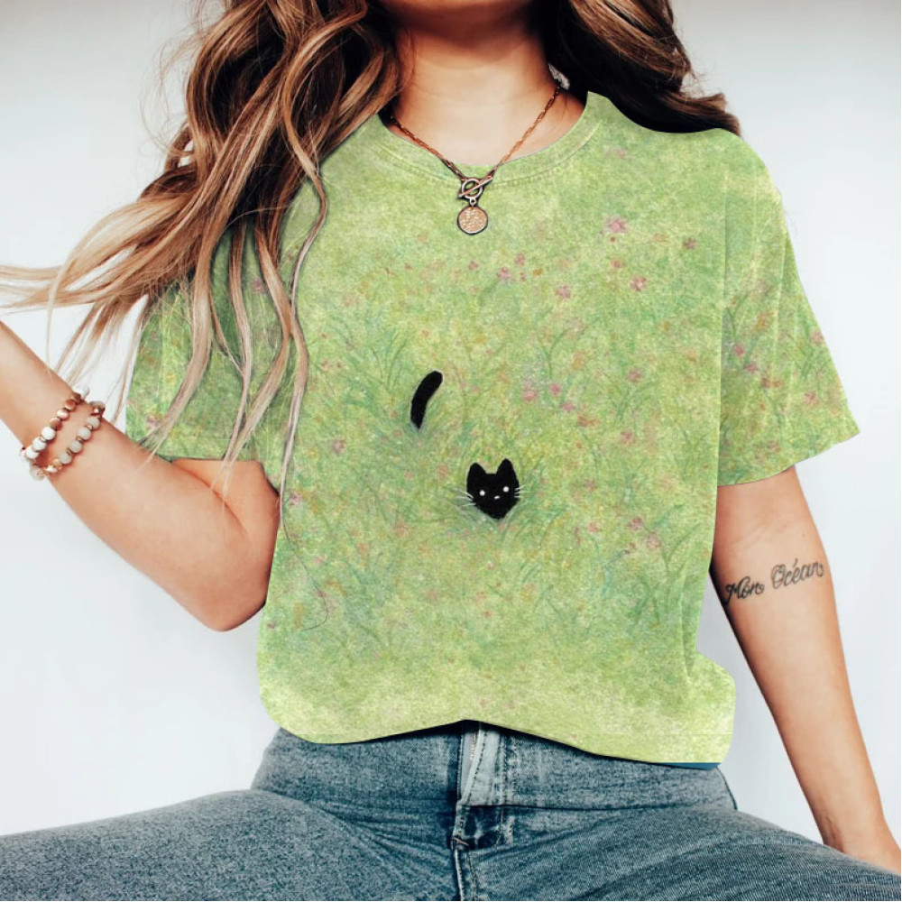 Plant & Cat Painting Art T-Shirt