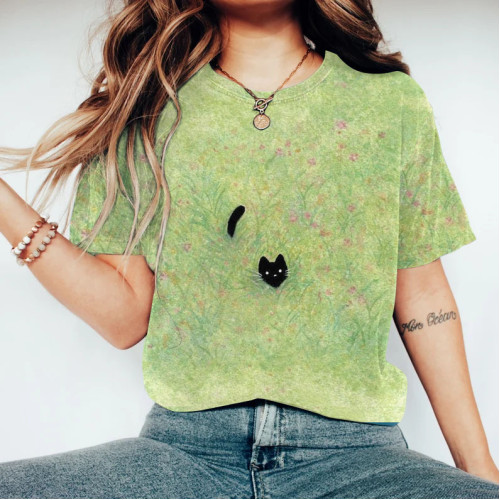 Plant & Cat Painting Art T-Shirt