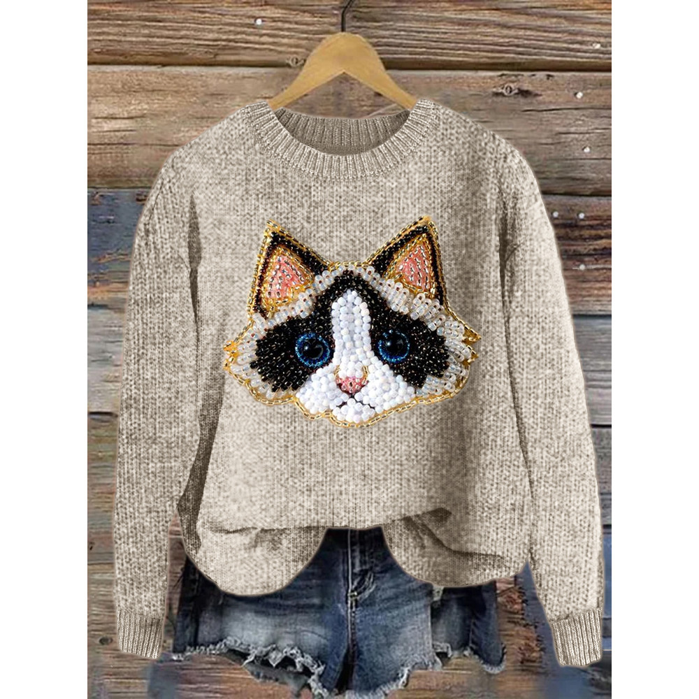 Ragdoll Cat Beaded Jewelry Art Cozy Knit Sweater