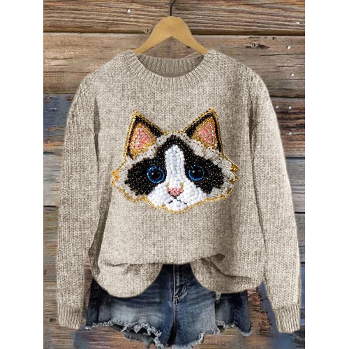 Ragdoll Cat Beaded Jewelry Art Cozy Knit Sweater