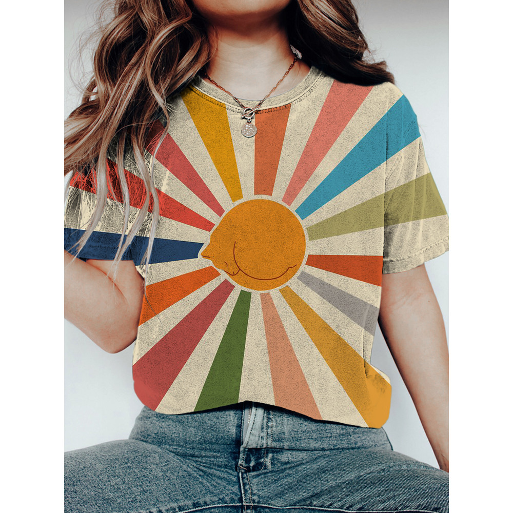 Rainbow Glow Cat Graphic Vintage Short Sleeve T-Shirt