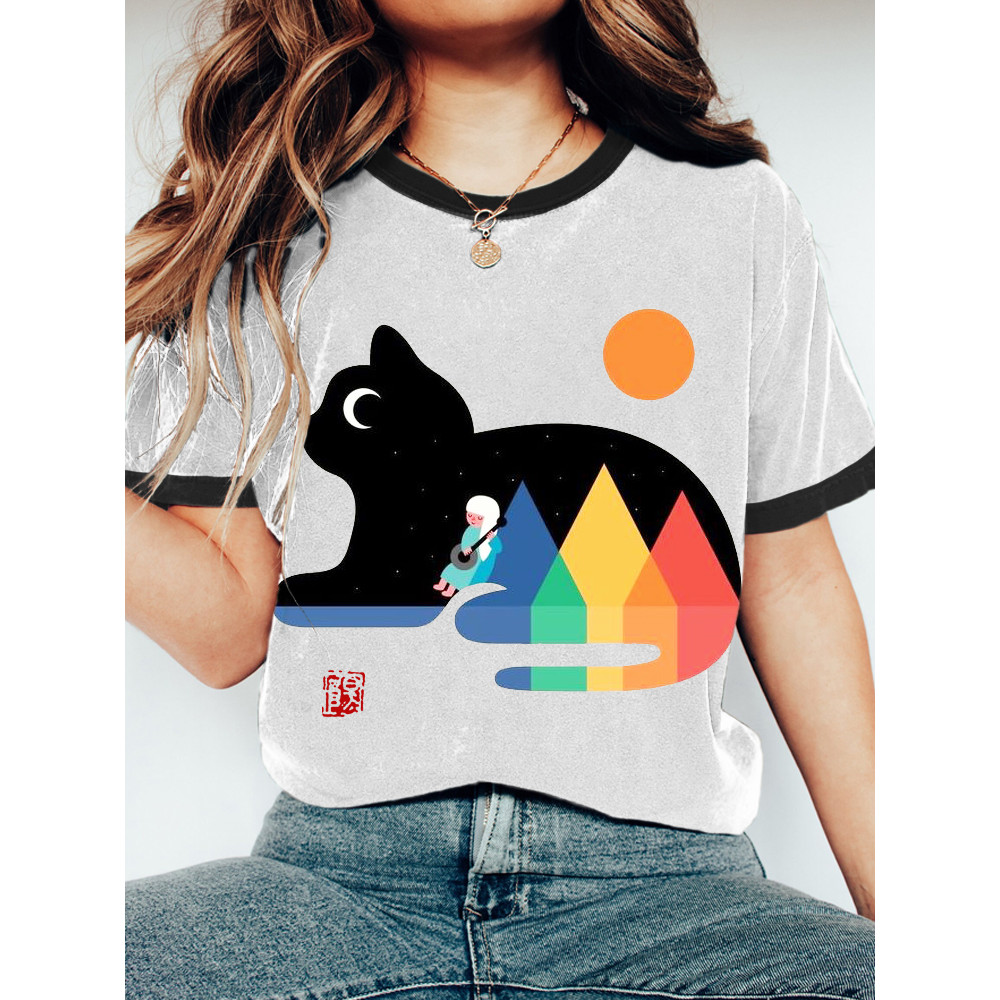 Rainbow Range Cat Print Women's Short Sleeve T-Shirt