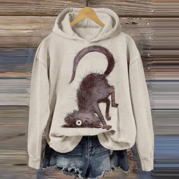 Retro Funny Cat Art Print Casual Hoodie Sweatshirt