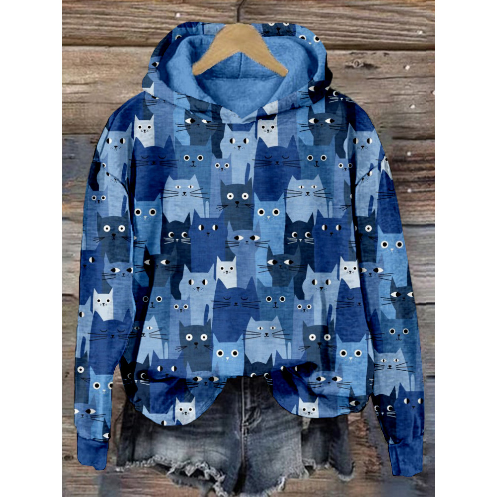 Silly Cats Art Pattern Print Cozy Hoodie
