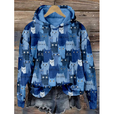 Silly Cats Art Pattern Print Cozy Hoodie