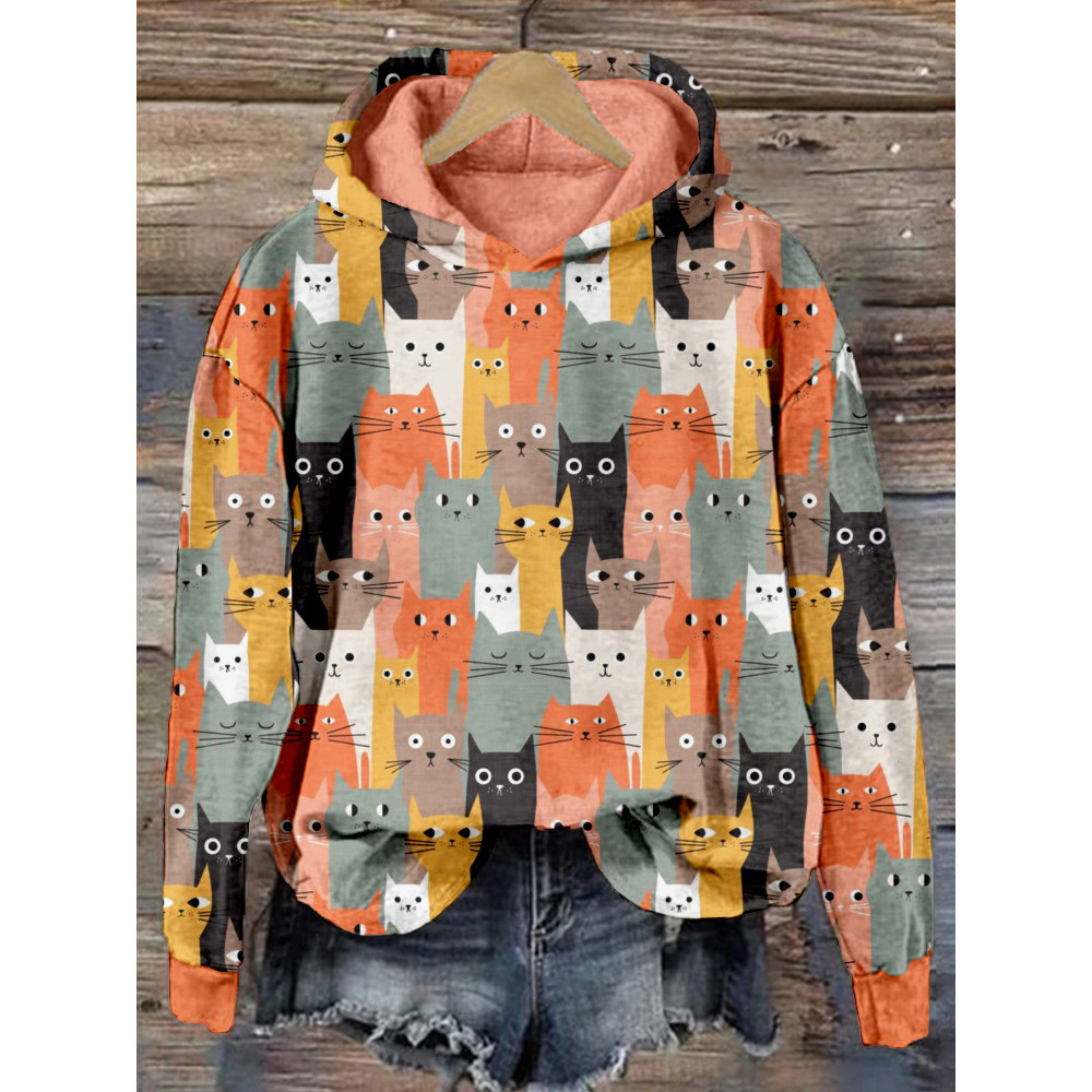 Silly Cats Art Pattern Print Cozy Hoodie