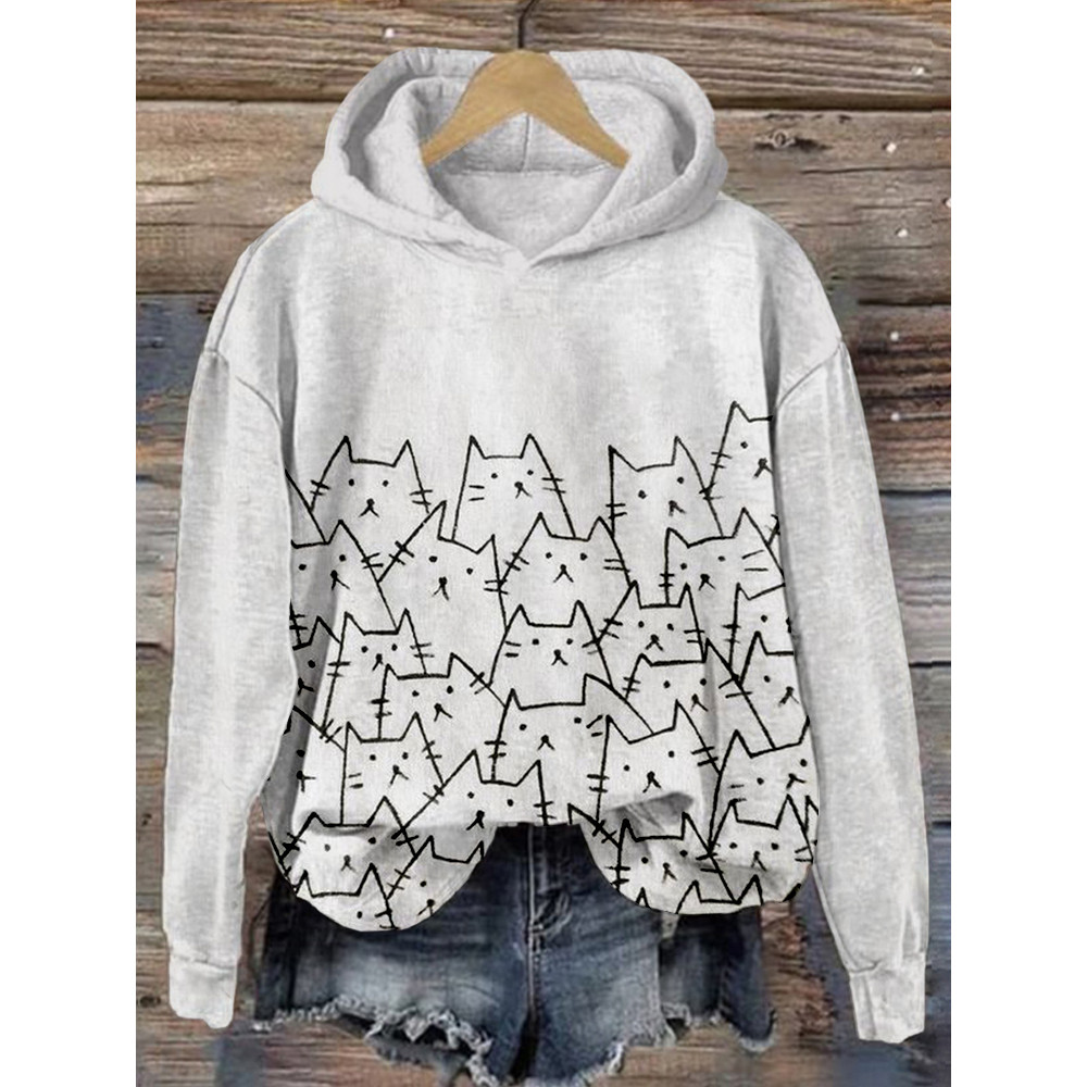 Single Line Cats Art Graphic Casual Comfy Hoodie