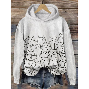 Single Line Cats Art Graphic Casual Comfy Hoodie