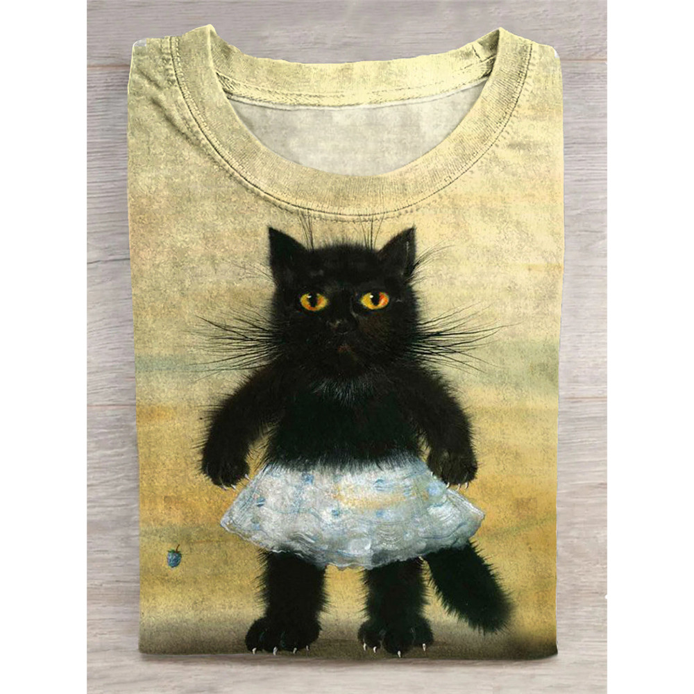 Skirt Cat Art Abstract Print T-Shirt