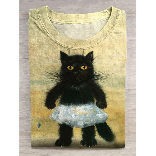 Skirt Cat Art Abstract Print T-Shirt