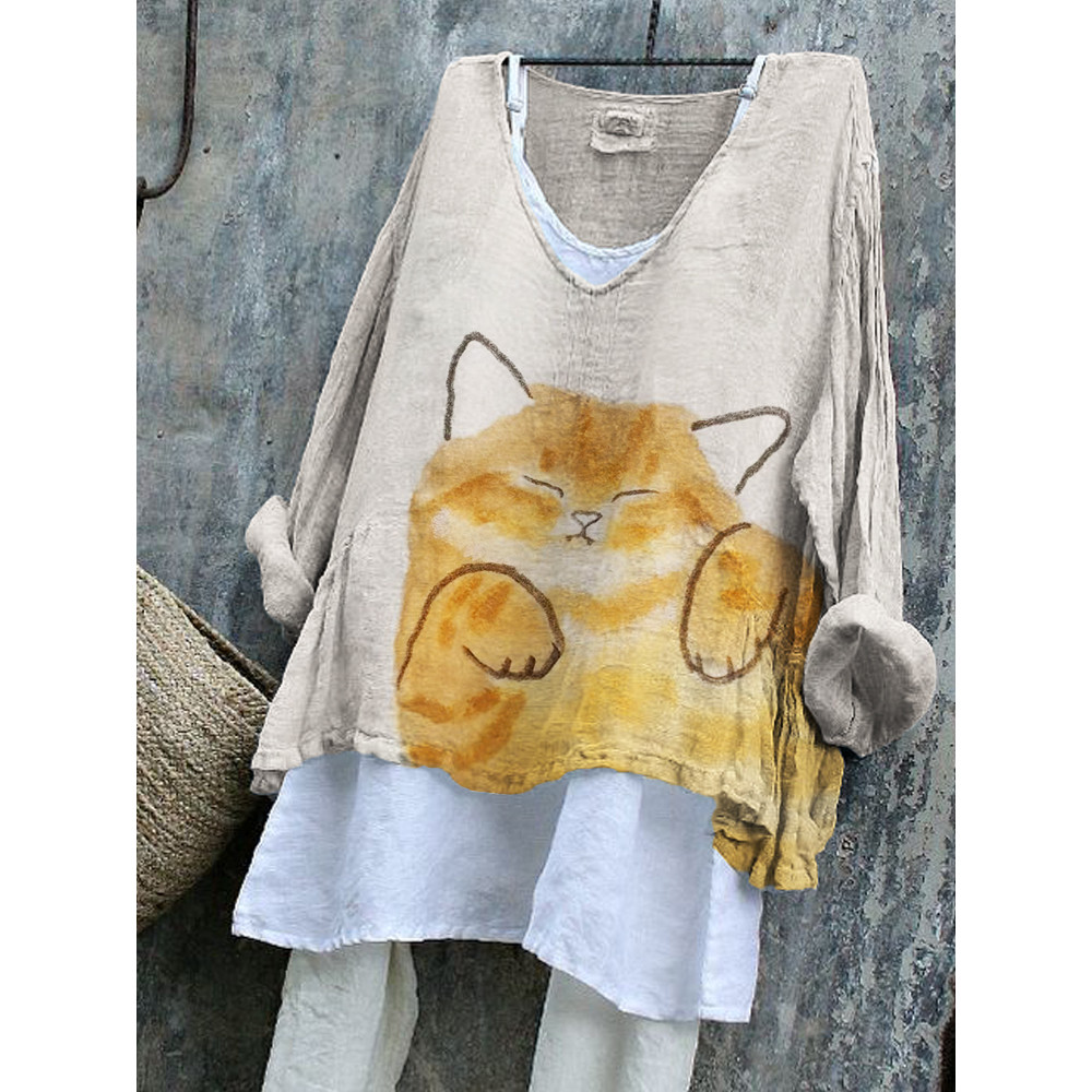 Sleeping Cat Simple Watercolor Art Flowy Tunic
