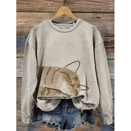 Sleeping Cat Simple Watercolor Art Sweatshirt