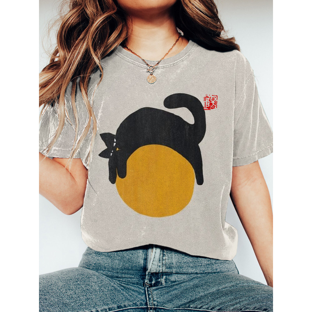 Slouchy Cat Print Women's Short Sleeve T-Shirt