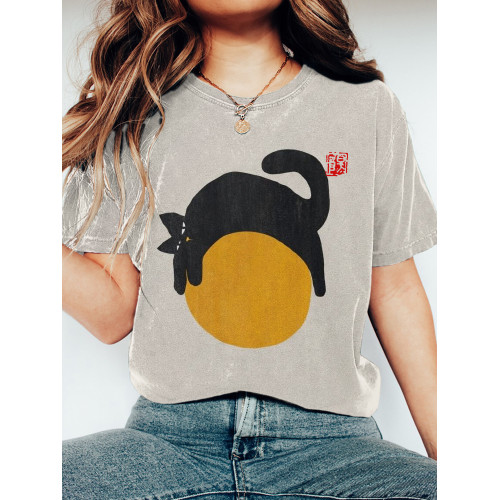 Slouchy Cat Print Women's Short Sleeve T-Shirt