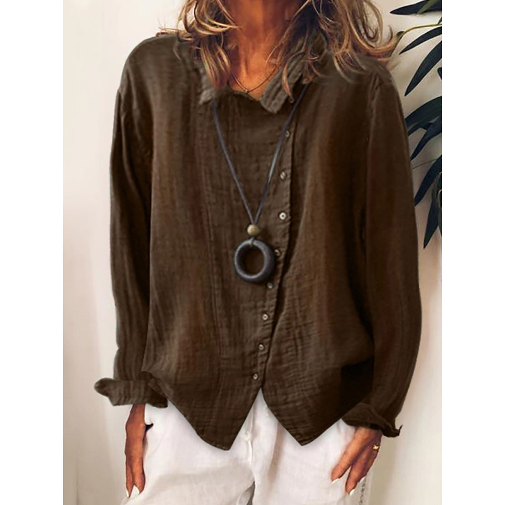 Solid Color Long Sleeve Button Casual Shirt