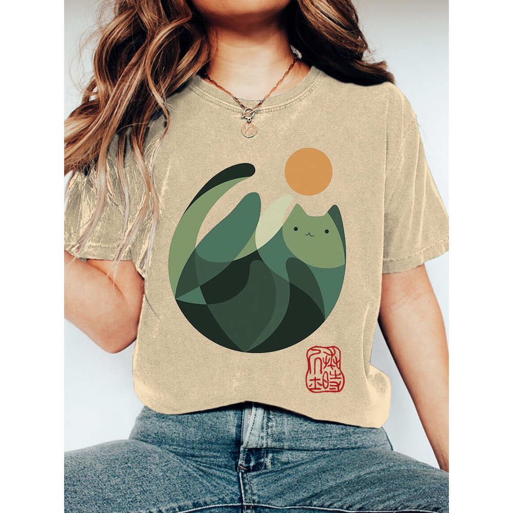 Sun & Cat Print Short Sleeve T-Shirt