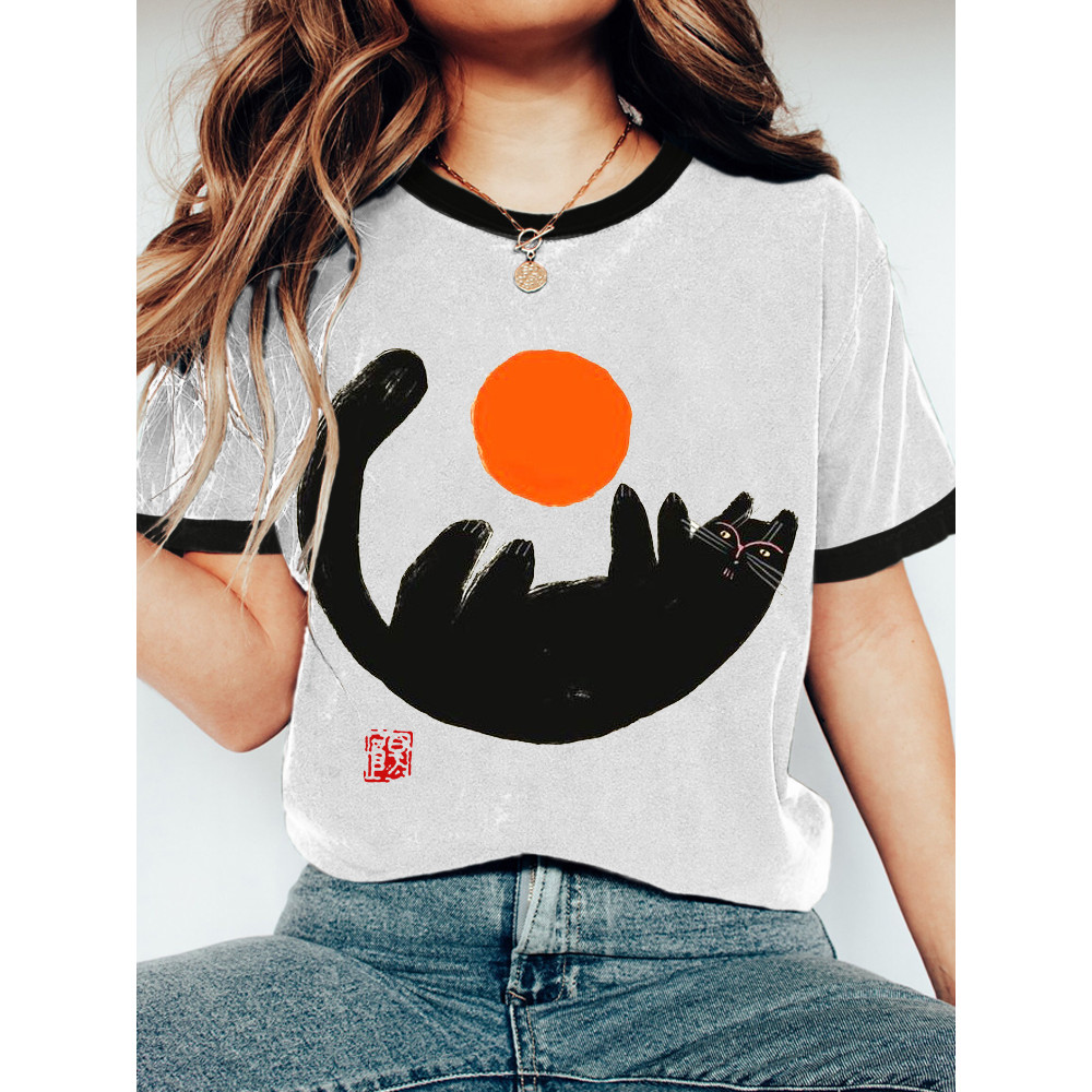 Sun & Cat Print Women's Short Sleeve T-Shirt