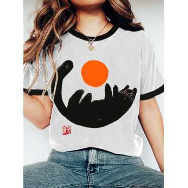 Sun & Cat Print Women's Short Sleeve T-Shirt