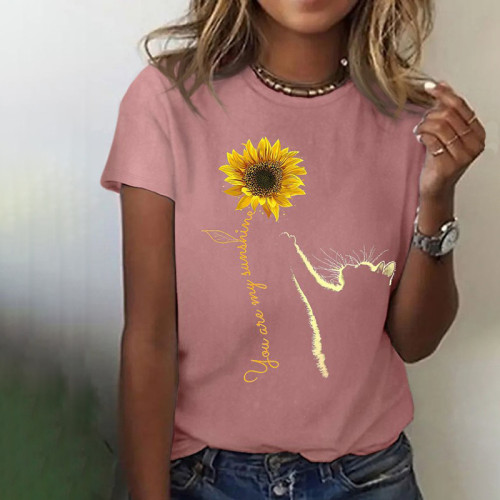 Sunflower And Cat Print Casual T-Shirt