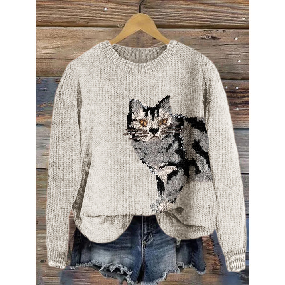 Tabby Cat Fuzzy Knit Art Cozy Sweater