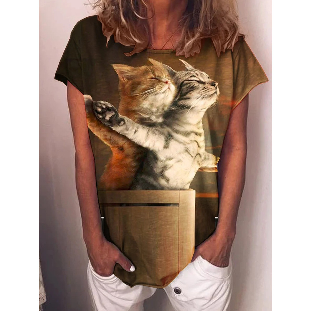 Titanic Romantic Cat Couple Funny Art Printed Tee