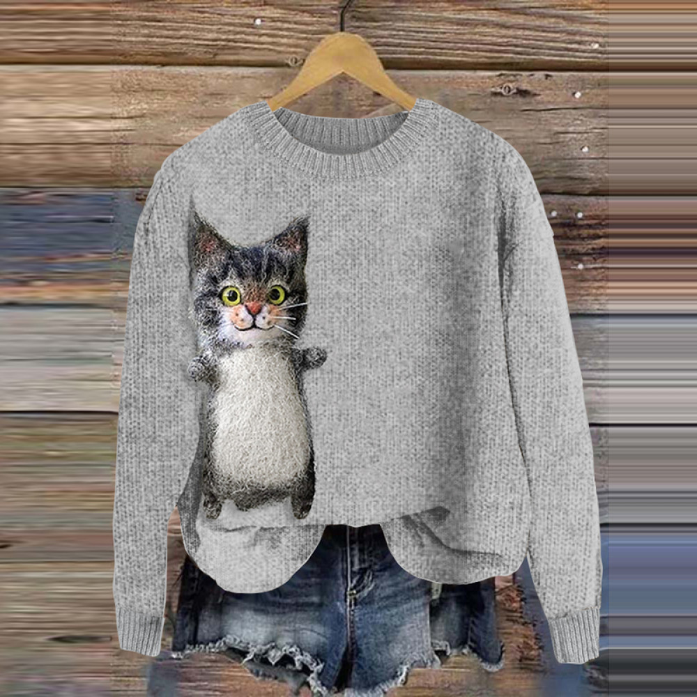 Toast Cat Wool Felt Art Knit Sweater