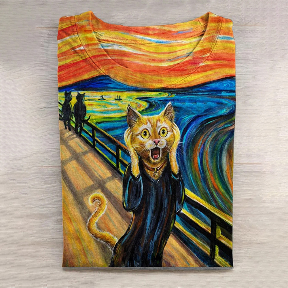 Unisex Graffiti Cat Art Print Casual T-Shirt