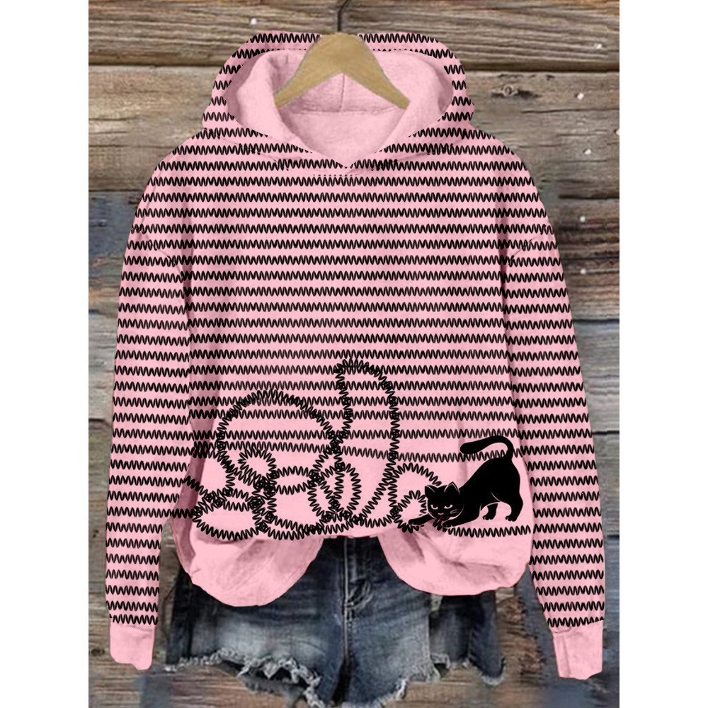 Unravel The Cat Funny Pattern Comfy Hoodie