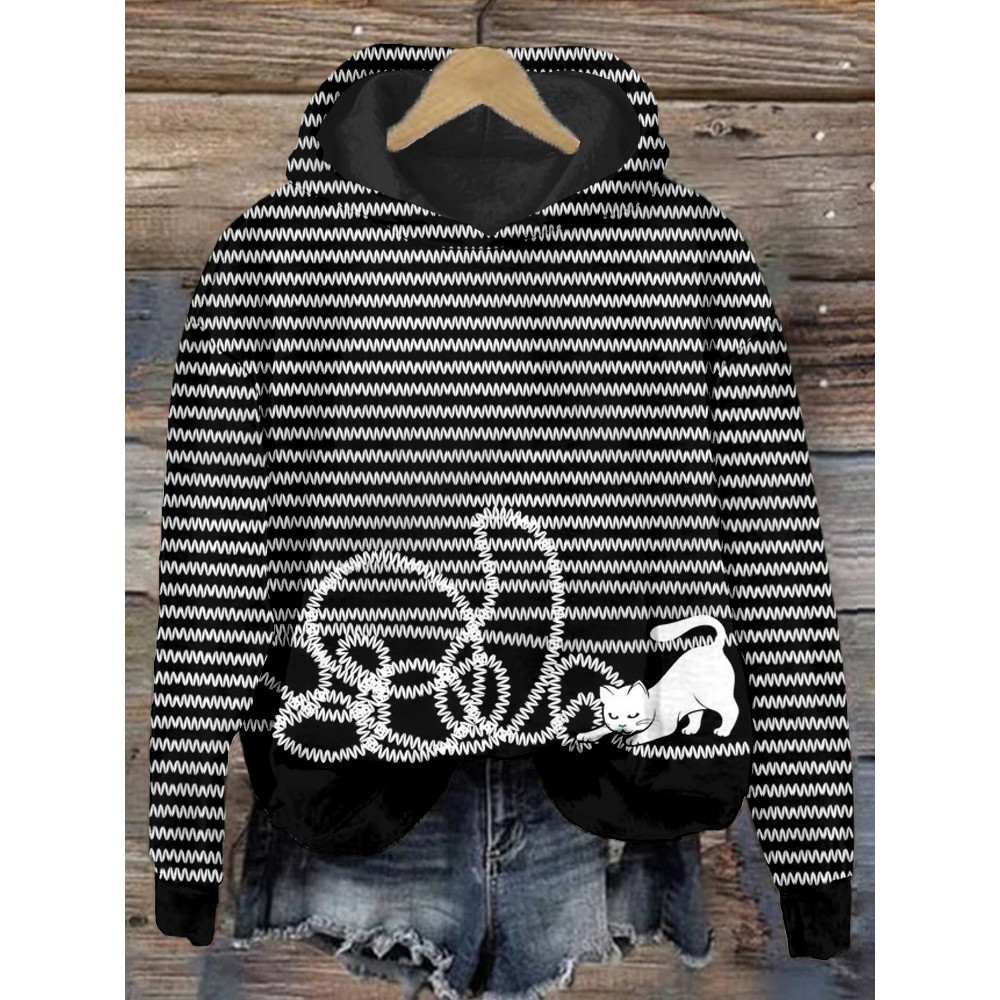Unravel The Cat Funny Pattern Comfy Hoodie