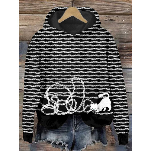 Unravel The Cat Funny Pattern Comfy Hoodie