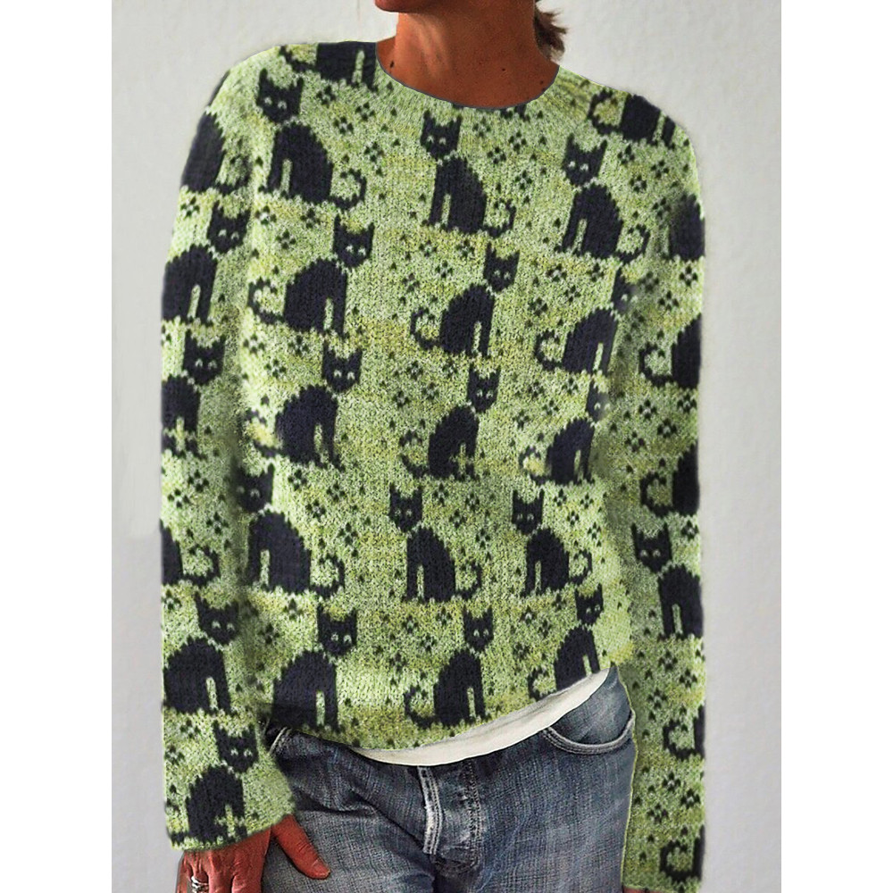 Vintage Black Cats Knit Cozy Sweater