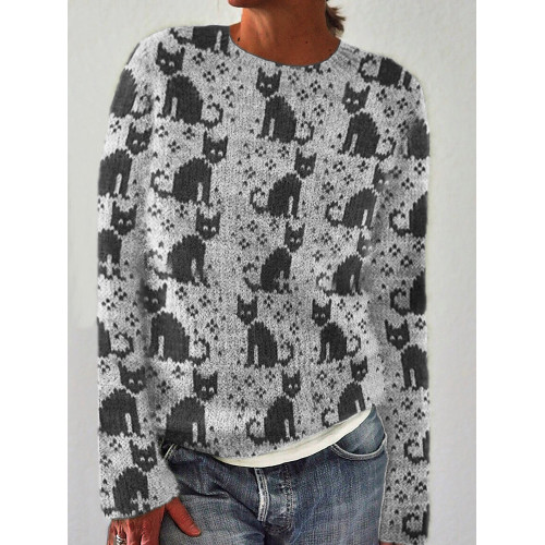 Vintage Black Cats Knit Cozy Sweater