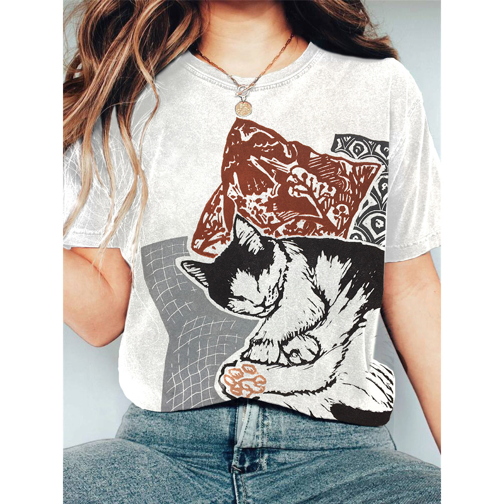 Vintage Cat Art Print Short Sleeve T-Shirt