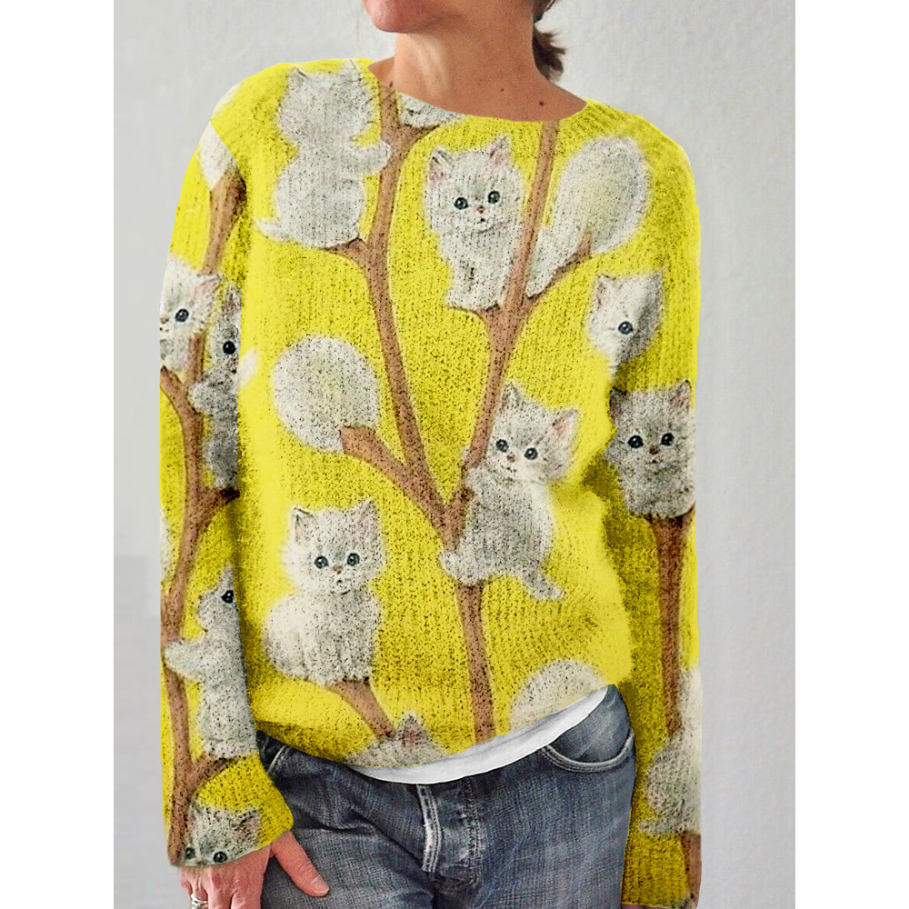 Vintage Cat Tree Art Graphic Cozy Sweater