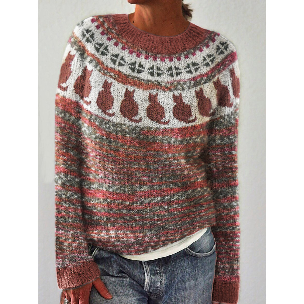Vintage Cats Indspired Cozy Knit Sweater