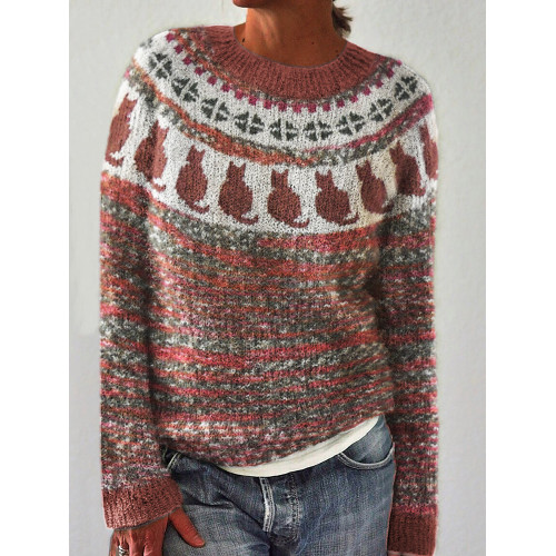 Vintage Cats Indspired Cozy Knit Sweater